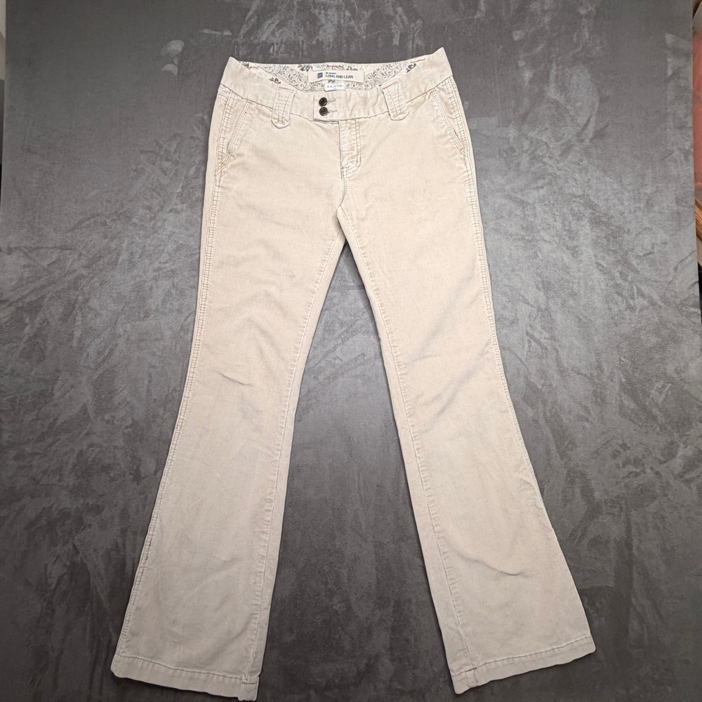 Vtg Y2K Gap Corduroy Pants Womens 4R Beige Long and Lean Low Rise Flare Bootcut